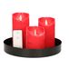 Plateau à bougies rond noir en plastique D33 cm avec 3 bougies LED rouges 10/12,5/15 cm - Décoration de table