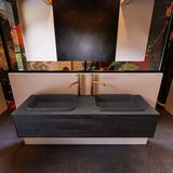 Mondiaz ERIN 150cm badmeubelset Antracite met 1 lade en Dark Grey RIDGE dubbele wastafel