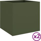 vidaXL Plantenbakken 2 st 49x47x46 cm staal olijfgroen