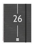 Finocam Spiraalkalender 2026, weekoverzicht, dwarsaanzicht, januari - december (12 maanden), jaarplanner 2026, met elastiek, omslag van polypropyleen, spiraalbinding, zwart, Baskisch