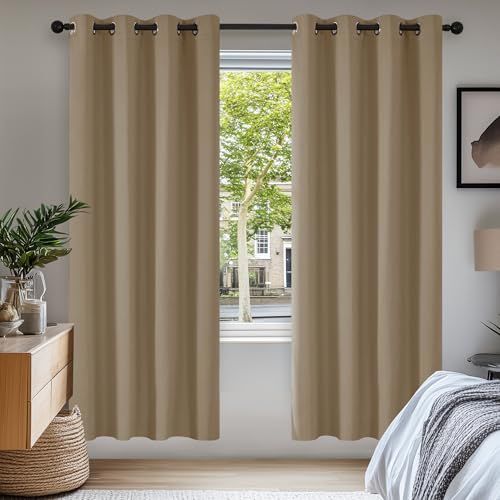 Deconovo Set van 2 verduisterende gordijnen, ondoorzichtig, 200 x 140 cm, taupe