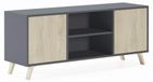 Meuble TV, 57x140x40 cm, gris, avec 2 portes, adapté aux téléviseurs de 32-60 pouces