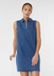 Comma Robe Bleu Coton Manches Longues Col Classique Fermeture Éclair Uni Mi-mollet Taille 40