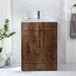 Hudson Reed Cluo Meuble lavabo – 60 cm – Chêne foncé – Avec lavabo – Poignées barre en T cuivrées – Design moderne