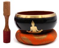 Ancient Wisdom awgifts Grote Boeddha klankschalenset - Zwart/Oranje 14 cm