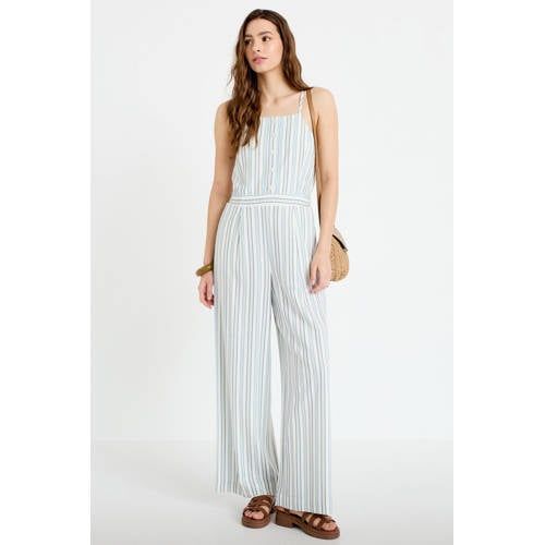 Cache Cache Gestreepte Linnen Jumpsuit Ecru