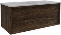 Saniclass Set meuble de salle de bain avec cadre en bois - 100x45x40cm - lavabo en céramique blanc - 1 vasque - sans trous de robinetterie - 1 tiroir - Chêne Charcoal