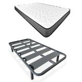 Somnia Descanso - Compleet bed met visco-elastisch Hawaii-matras, omkeerbaar + versterkte lattenbodem 40 x 30 mm met 4 metalen poten, 90 x 190 cm