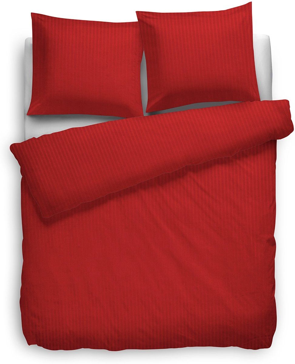 Heckett & Lane HnL Living Satin Stripe - Dekbedovertrek - Eenpersoons - 140 x 200/220 cm - Rood