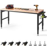 Établi Werkbank - Table de travail réglable - Dimensions 183 x 63,5 cm - Hauteur 71,1–100,3 cm - Capacité de charge 1361 kg - Plateau en bois - Avec prises électriques