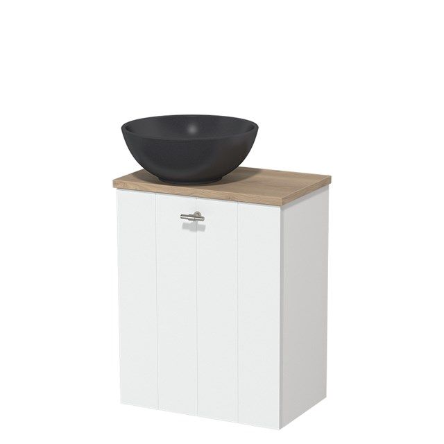 Maxaro Toiletmeubel met Waskom Quartz Modulo Mat Wit Lamel 41 cm Lichtbruin Eiken Blad