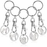 com-four® 5x metalen sleutelhangers met karabijnhaak en winkelwagenchip