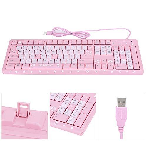 Plyisty Roze/zwart/paars toetsenbord, USB-bedraad ultradun ergonomisch toetsenbord, schattig cartoon-gamingtoetsenbord, voor pc, laptop, desktopcomputer, voor game en kantoor(Roze)