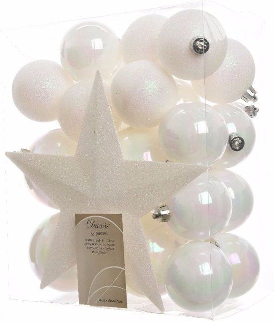 Kerstboom decoratie kerstballen set parelmoer 33 stuks