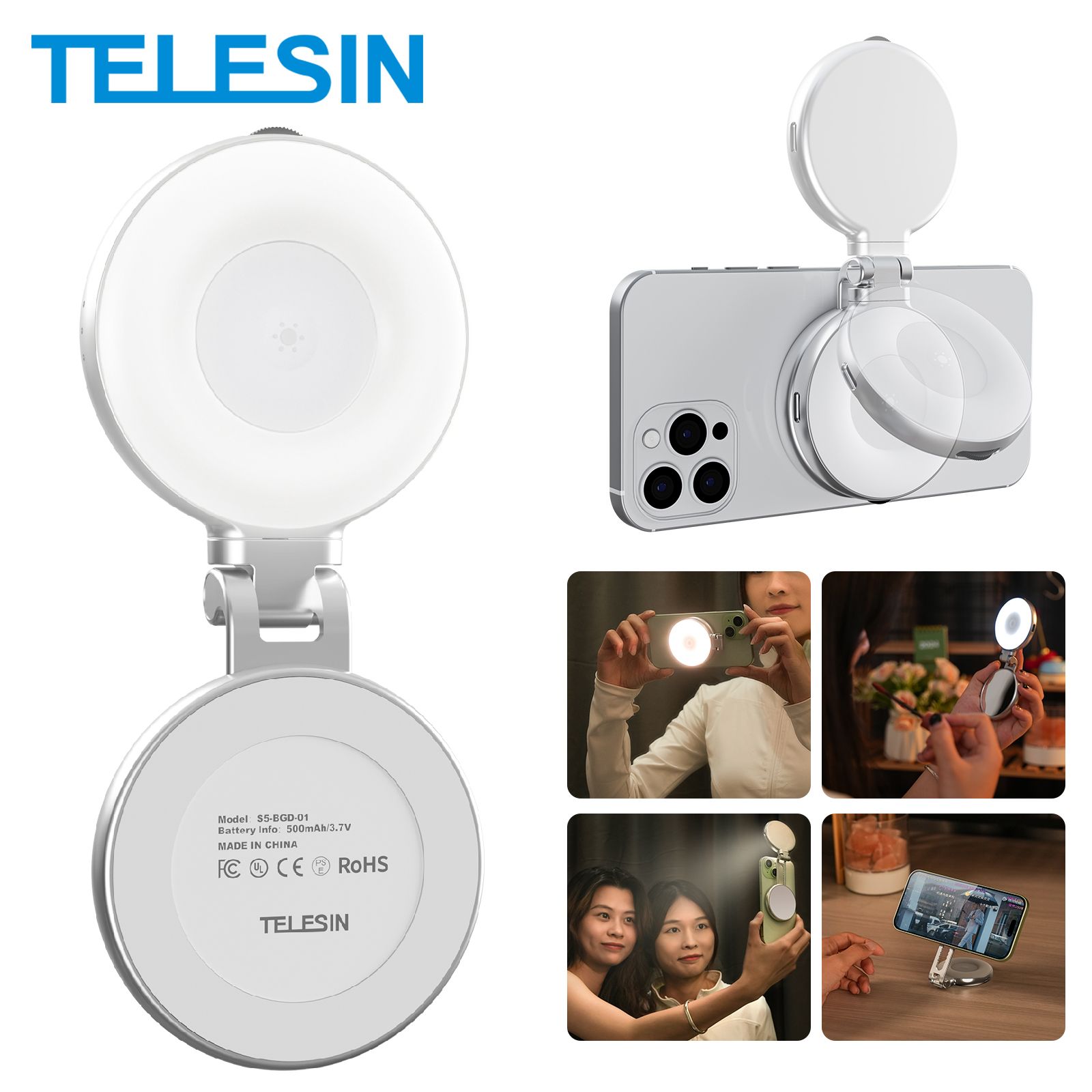 TELESIN Magnetisch invullicht Mini Selfie Light - 3 Modi - Verstelbare helderheid voor smartphone Iphone