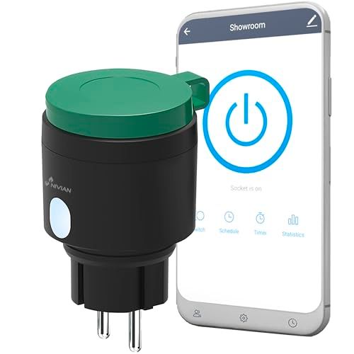 NIVIAN Intelligent wifi-stopcontact voor buiten, IP44, afstandsbediening, app Tuya, verbruiksmeting, tijdschema en timer, Smart Home Tuin, compatibel met Alexa en Google, Smartlife app