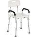 Siège de douche ergonomique, réglable en hauteur, pieds antidérapants, dossier et accoudoirs amovibles, charge maximale 136 kg, aluminium, PEHD, blanc