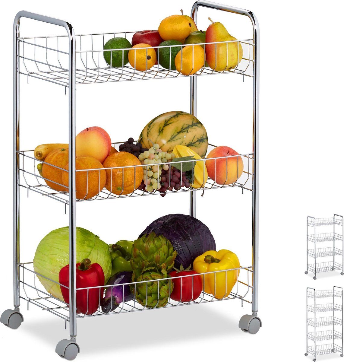 Relaxdays Keukentrolley Metaal - Keukenrek Verrijdbaar - Opbergtrolley - Grijs/Zilver