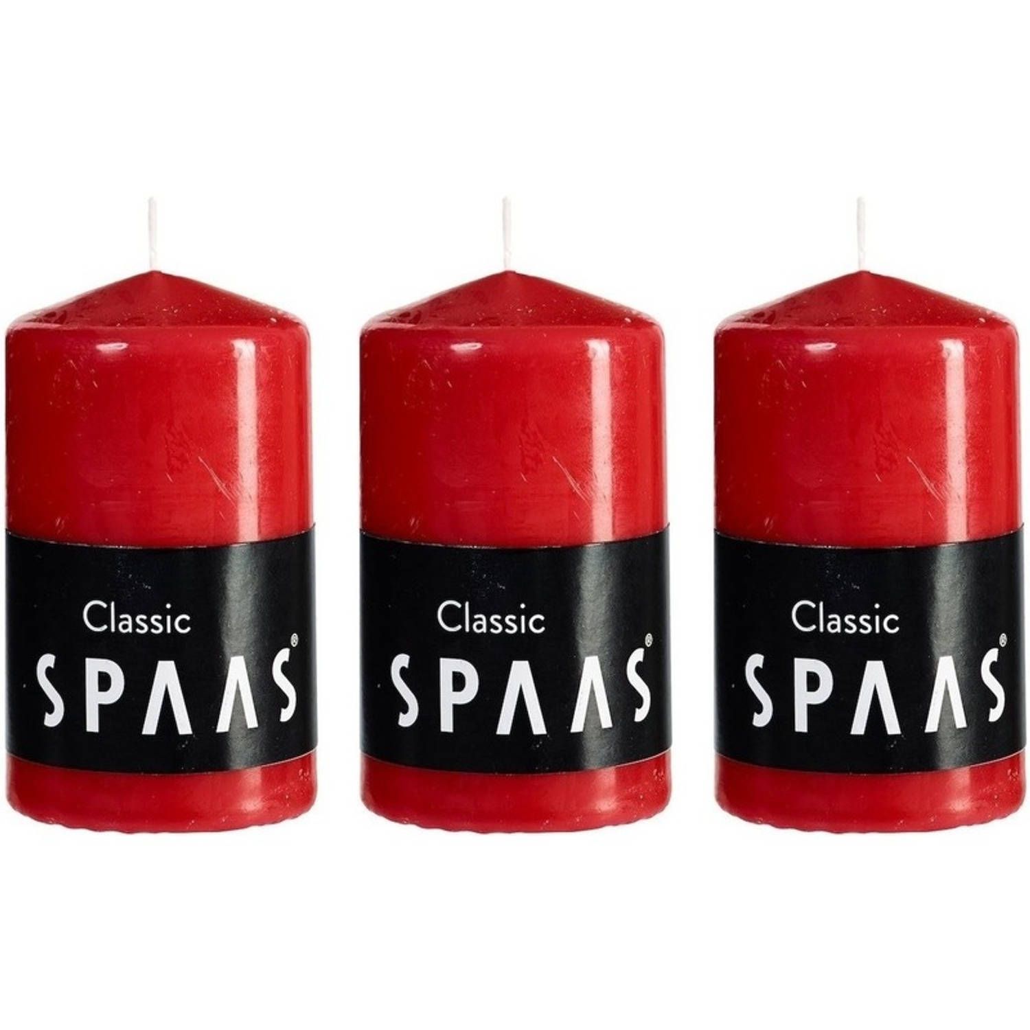 Spaas 3x Rode cilinderkaarsen/stompkaarsen 6 x 10 cm 25 branduren