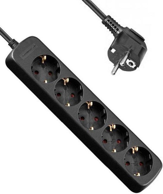 Allteq Stekkerdoos - 5-voudig - 3 meter - Zwart
