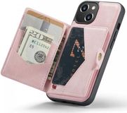 CaseMe JH-01 Hoesje Geschikt voor Apple iPhone 15 | Back Cover met Magnetische Kaarthouder | Beschermhoes Pasjeshouder Achterkant | 4 Pasjes en Briefgeld | Roze