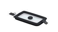 RÖSLE FLEXX 2GO Vacuümdeksel 0,6 liter vierkant met clips, veiligheidsglas met siliconen rand en vacuümventiel, aromadicht, transparant/zwart