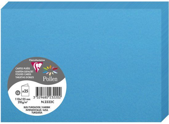 Clairefontaine Pollen - Dubbele Kaart - 110 x 155 mm - C6 - Caraïbisch Blauw