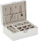 Relaxdays juwelendoos met slot - ringhouder - 9,5 x 23 x 17,5 cm - wit