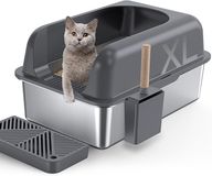 Merkloos Roestvrijstalen kattenbak in donkergrijs, maat XL, 59,9 x 39,9 x 12,2 cm