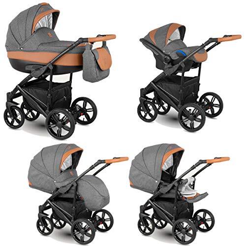 Lux4Kids Kinderwagen 2in1 3in1 Isofix Autostoeltje 12 Kleuren Gratis Accessoires Leo Grey Choc BA-1 2in1 Zonder Babyzitje