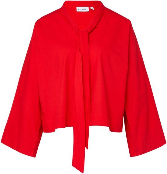 comma Blouse Rood Katoen Lange Mouw Regular Fit Vrouwen