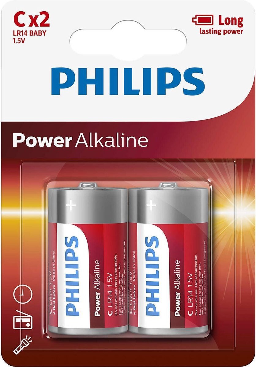 Philips Power Alkaline LR14 Baby C batterij 2 stuks