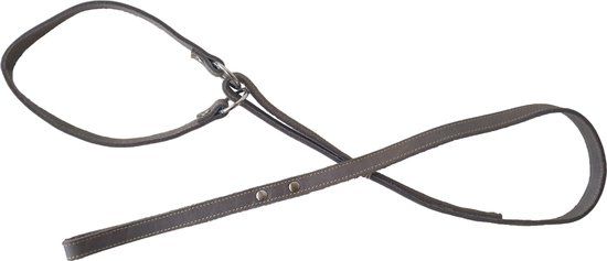 Jack and Vanilla Sliplijn / 2-in-1 Half Choke halsband met riem - Gevet Leder - Grijs - M (44-50 cm)