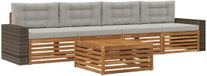 vidaXL Ensemble de canapés d'extérieur, 5 pièces, naturel et gris clair, acacia massif