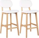 Vijay Tabouret de Bar - Set de 2 - Avec Dossier - Structure en Bois - Chaise de Bar Ergonomique - Cuisine - Blanc - Hauteur d'assise 65cm