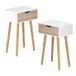 [en.casa] Östersund Set van 2 bijzettafels, 60 x 40 x 30 cm, nachtkastje met lade, salontafel, wit/eiken