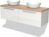 Maxaro Badkamermeubel voor Waskom 140cm Modulo Plato Hoogglans Wit 2 Lades Vlak Lichtbruin Eiken Blad
