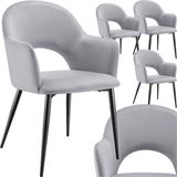 Tectake® Set van 4 Eetkamerstoelen Sachel - Fluweellook Gestoffeerde Fauteuils - Keukenstoel - Ergonomische Stoelen voor Woonkamer en Keuken - Eetkamerstoel met Armleuning - 120 kg Draagkracht per Stoel - Lichtgrijs