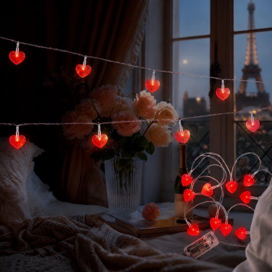 Out of the Blue LED Hartjes Slinger - 10 LED - 165 cm - Batterijen - Rood Licht