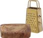 Amberblokjes/geurblokjes accessoire set - kleine rasp en schaaltje - goud/mango hout