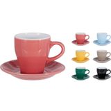 Excellent Houseware Koffie kopjes met schotel - set van 6x - kleurenmix - 240 ml - koffiekopjes - keramiek