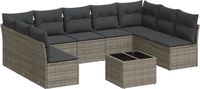 vidaXL 10-delige Loungeset met Kussens, Poly Rattan, Grijs
