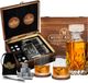 Whiskey Masters Carafe à whisky - Carafe de décantation de luxe - 700 ml - Verre & Inox - Inclus 2 verres, 8 pierres à whisky & accessoires