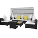 Maison Exclusive - 7-delige loungeset voor de tuin met zonnedak, van polyrotan, kleur zwart