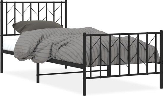 vidaXL Bedframe met hoofd- en voeteneinde Metaal Zwart 90x190 cm