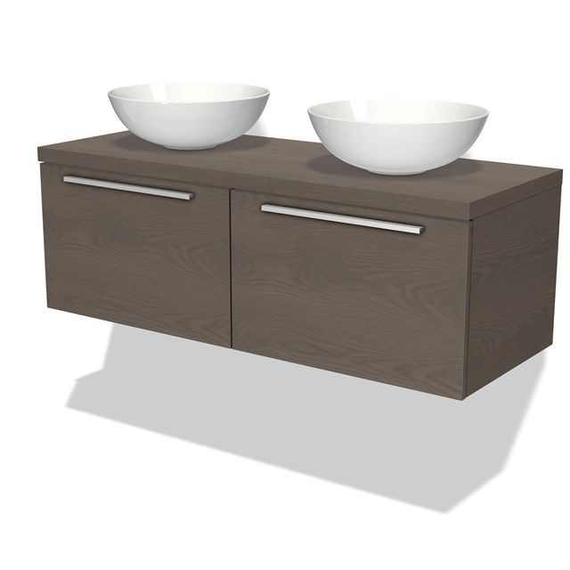 Maxaro Badkamermeubel Modulo Plato 120cm Donkerbruin Eiken 2 Lades Vlak