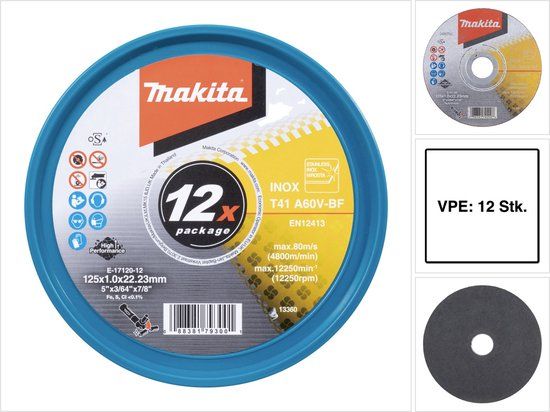 Makita E-17120-12 Doorslijpschijf recht 125 mm 12 stuk(s) Metaal, RVS