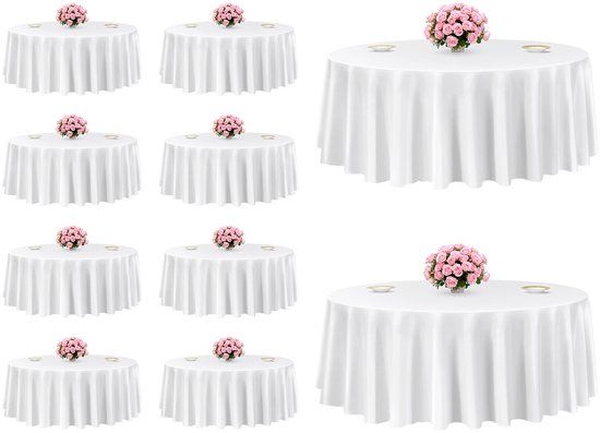 VEVOR 10 Stuks Ronde Tafelkleden, 3048 mm, Kreukvrij Tafelkleedbeschermer, Machinewasbaar Polyester Tafelkleed voor Feesten, Bruiloften, Banketten En Formele Evenementen, Wit