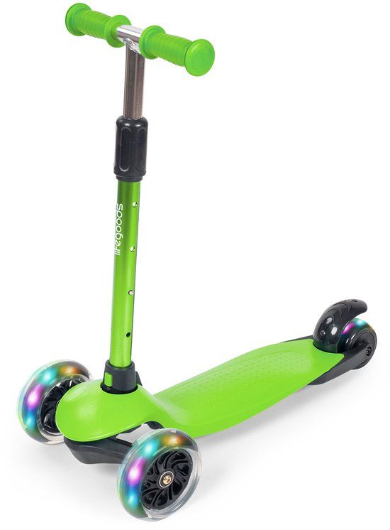 LifeGoods Kinderstep - Step 2-5 Jaar - 3 Lichtgevende LED Wielen - Hoogte Verstelbaar - Jongens/Meisjes - Groen