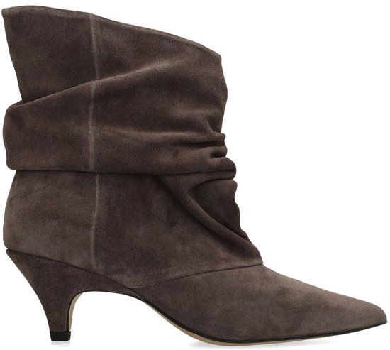 Manfield - Dames - Donkergrijze suède slouchy enkellaarsjes - Maat 40